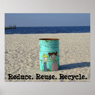 Verminder hergebruik recyclen schoon strand poster