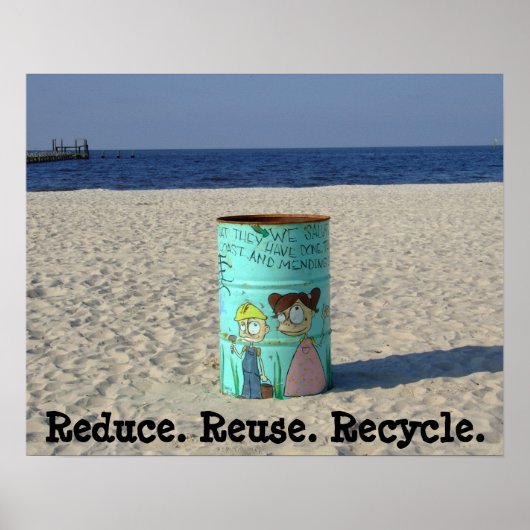 Verminder hergebruik recyclen schoon strand poster (Voorkant)