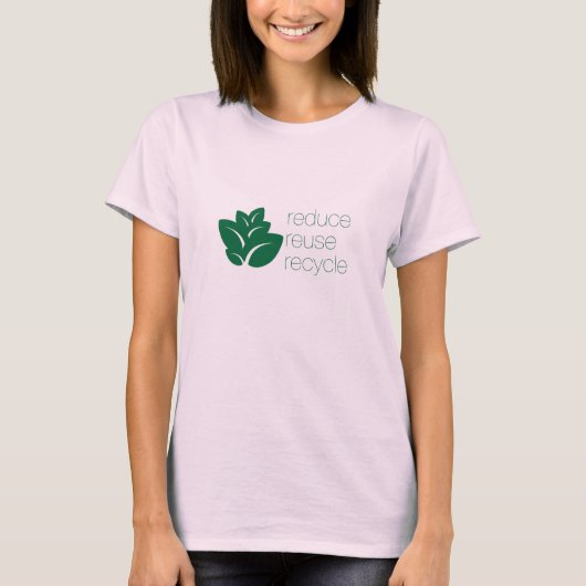 Verminder, hergebruik, recyclen t-shirt (Voorkant)