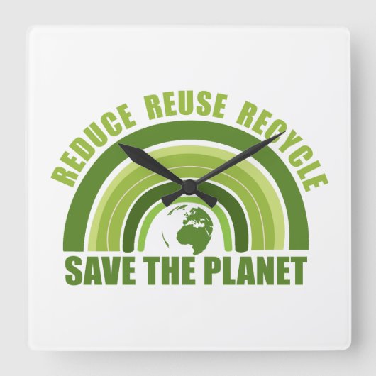 Verminder hergebruik recyclen vierkante klok (Voorkant)