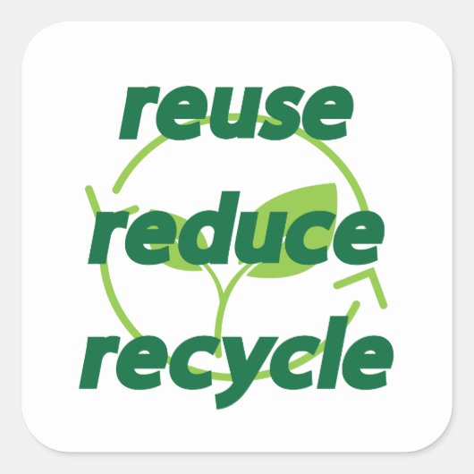 Verminder hergebruik recyclen vierkante sticker (Voorkant)