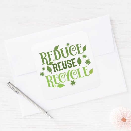 Verminder hergebruik recyclen vierkante sticker (Envelop)