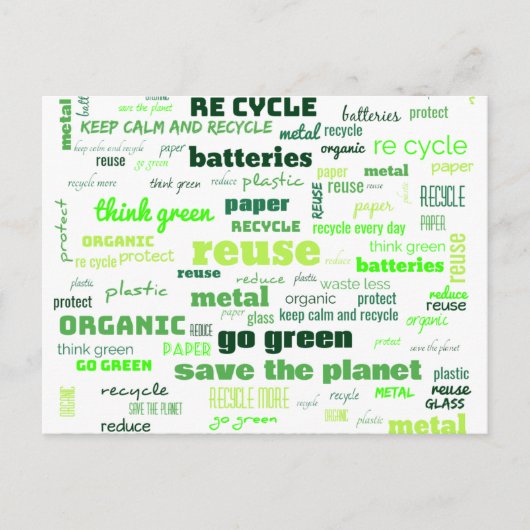 Verminder, hergebruik, Recyclen Word Cloud Briefkaart (Voorkant)