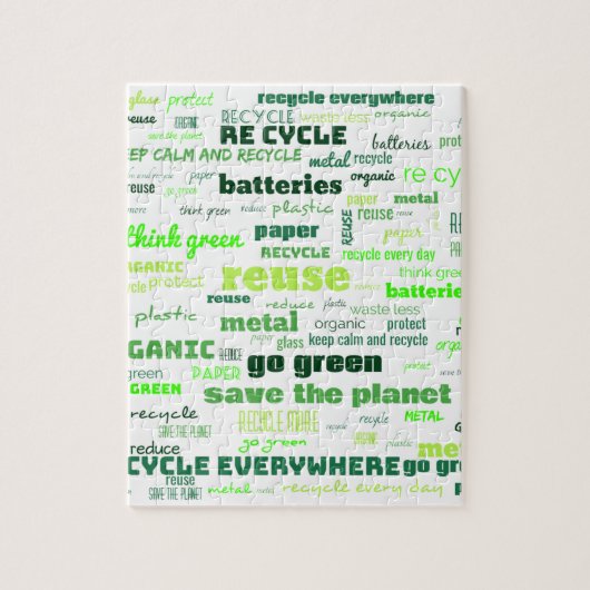 Verminder, hergebruik, Recyclen Word Cloud Legpuzzel (Verticaal)