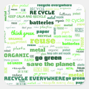 Verminder, hergebruik, Recyclen Word Cloud Vierkante Sticker