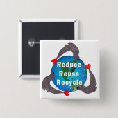 Verminderen Hergebruiken Recyclen Vierkante Button 5,1 Cm (Voorkant /achterkant)