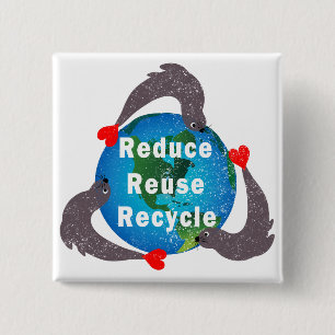 Verminderen Hergebruiken Recyclen Vierkante Button 5,1 Cm