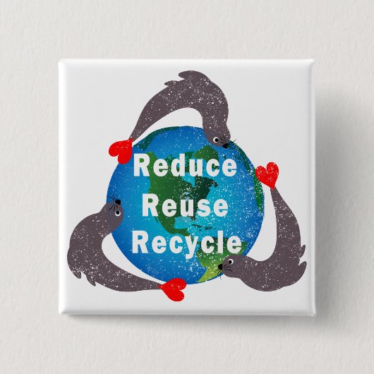 Verminderen Hergebruiken Recyclen Vierkante Button 5,1 Cm (Voorkant)
