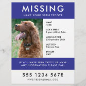 Vermist huisdier | Moderne Blauwe Foto Poster Flye Flyer (Achterkant)
