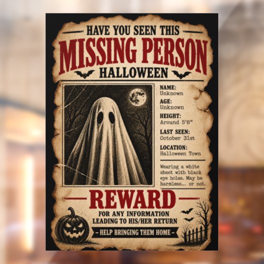 Vermist Persoon Spook Halloween Raamsticker (Vel 2)