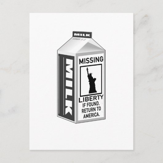 Vermiste Liberty Milk Carton Briefkaart (Voorkant)
