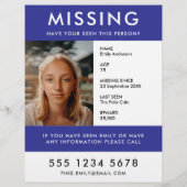 vermiste | Moderne Blauwe Foto Poster Flyer (Achterkant)
