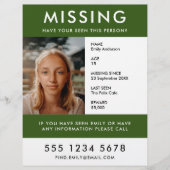 vermiste | Moderne Groene Foto Poster Flyer (Voorkant)