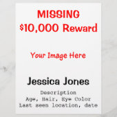 Vermiste persoon Custom Photo Reward Red Black Fly Flyer (Voorkant)