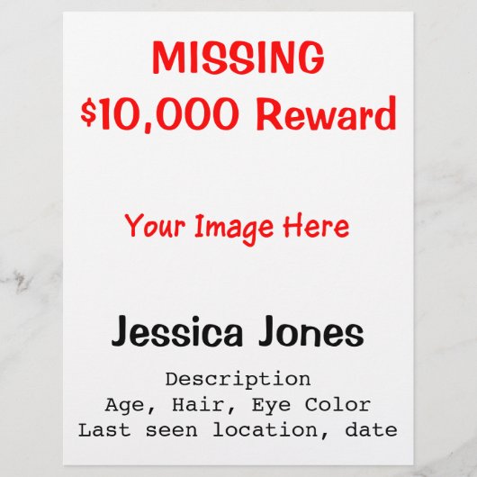 Vermiste persoon Custom Photo Reward Red Black Fly Flyer (Voorkant)