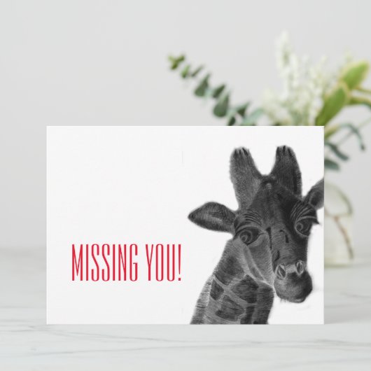"Vermiste u" met een treurige potlood-giraf Kaart (Staand voorkant)