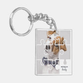 Vermiste u moderne Puzzle Family Pet Foto Name Sleutelhanger (Voorkant Links)