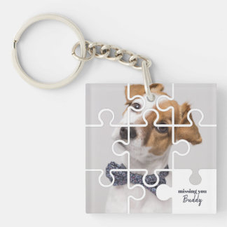 Vermiste u moderne Puzzle Family Pet Foto Name Sleutelhanger