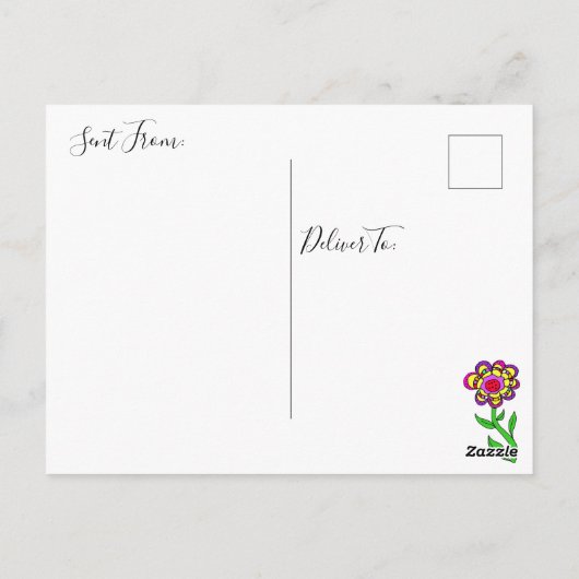 Vermiste U, Whimsical Lady en Cat Friendship Briefkaart (Achterkant)