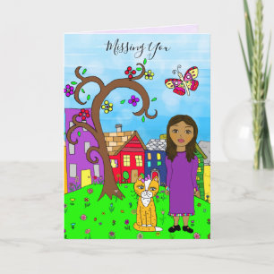 Vermiste U, Whimsical Lady en Cat Friendship Kaart