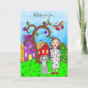 Vermiste U, Whimsical Lady en Cat Friendship Kaart