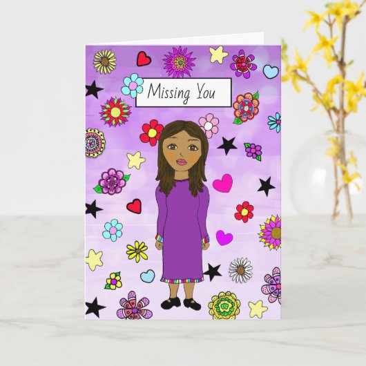 Vermiste u Whimsical Lady met Flowers Kaart (Gele Bloem)