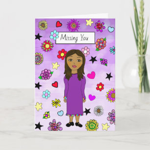 Vermiste u Whimsical Lady met Flowers Kaart