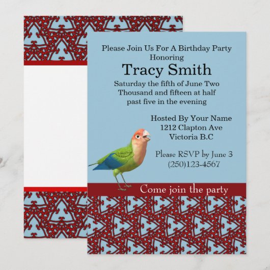 Vermoedelijk Cockatiels Birthday Uitnodiging (Voorkant / Achterkant)