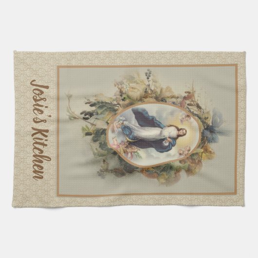 Vermoeden Maagd Mary Floral Theedoek (Horizontaal)