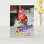 Vermoeid Kat in Pet Verjaardag Kaart (Gele Bloem)