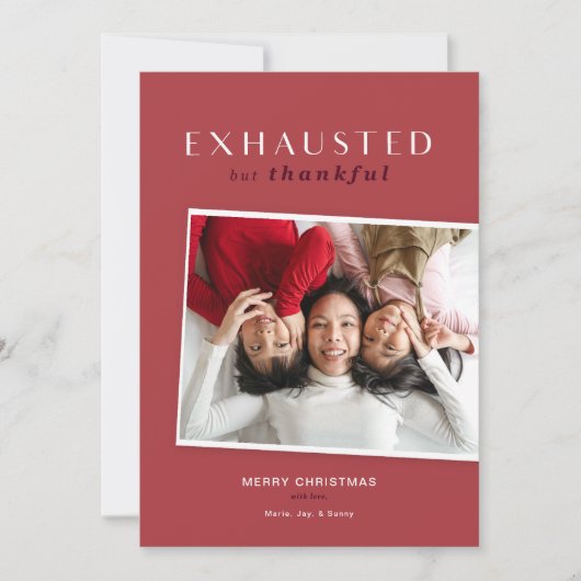 Vermoeid maar Dankbaar Grappige Kerstkaart (Voorkant)