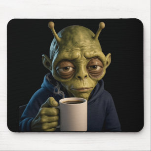 Vermoeide Alien Ochtend Koffie Gamen Muismat
