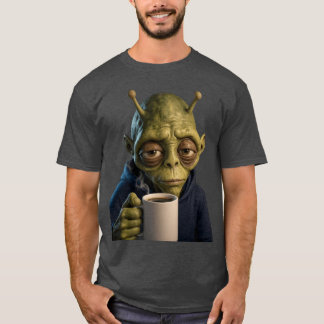 Vermoeide Alien Ochtendkoffie Grafische T-Shirt