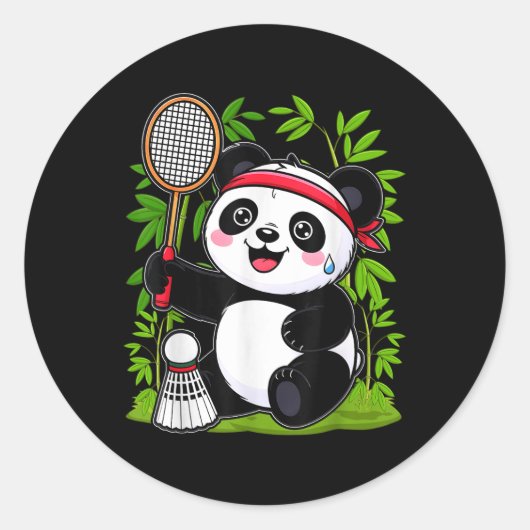 Vermoeide Badminton Panda - Grappige Cute Shuttle Ronde Sticker (Voorkant)