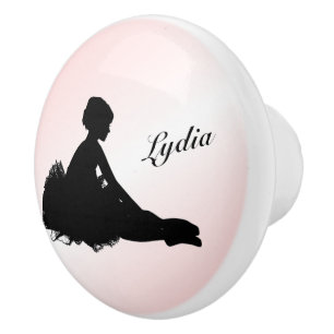 Vermoeide Ballerina Persoonlijk met Naam Roze Keramische Knop