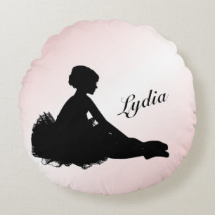 Vermoeide Ballerina Persoonlijk met Naam Roze Rond Kussen