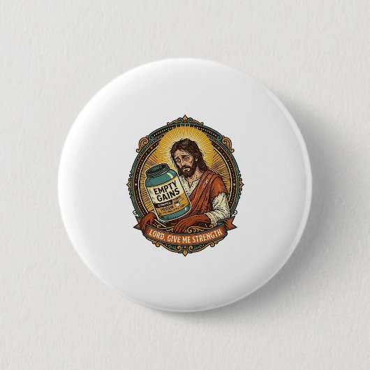 Vermoeide Jezus Lege Eiwitpoeder Container Fitness Ronde Button 5,7 Cm (Voorkant)