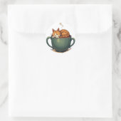 Vermoeide Kat Coffeverslaafde Morgenroutine Retro Ronde Sticker (Tas)