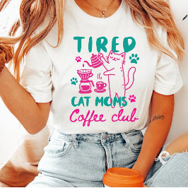 Vermoeide Kattenmoeders Groen Roze Coffee Club Ret T-shirt
