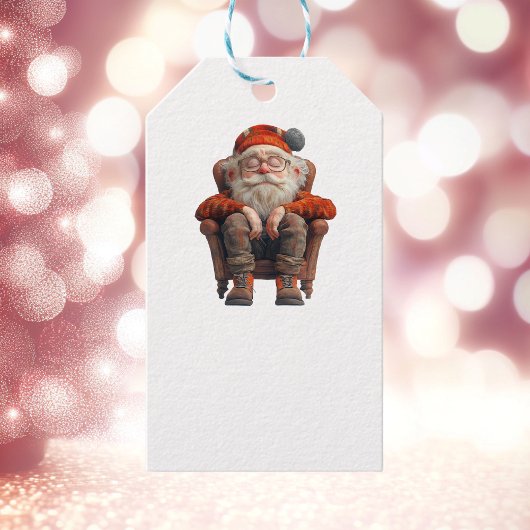 Vermoeide Kerstman 2 Witte Gift Label Cadeaulabel