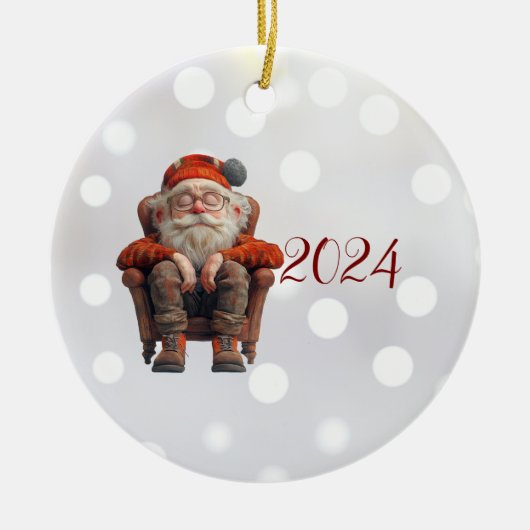 Vermoeide Kerstman II Kerst Elf Keramisch Ornament (Voorkant)