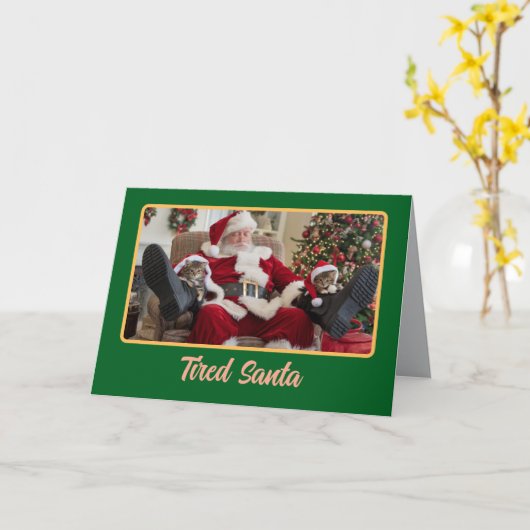 Vermoeide kerstman kaart (Gele Bloem)