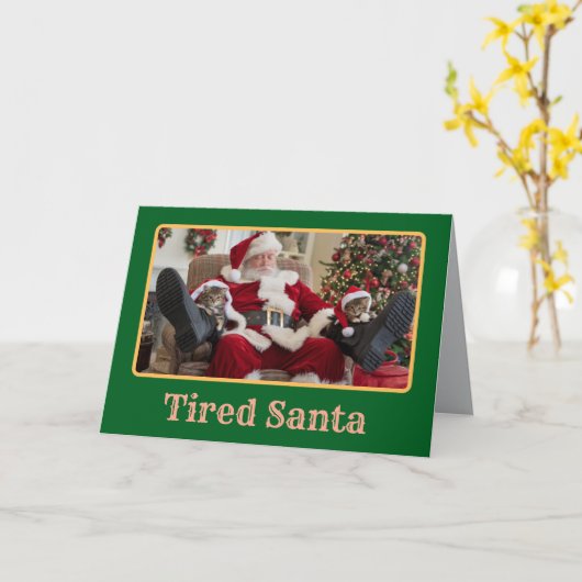 Vermoeide kerstman kaart (Gele Bloem)