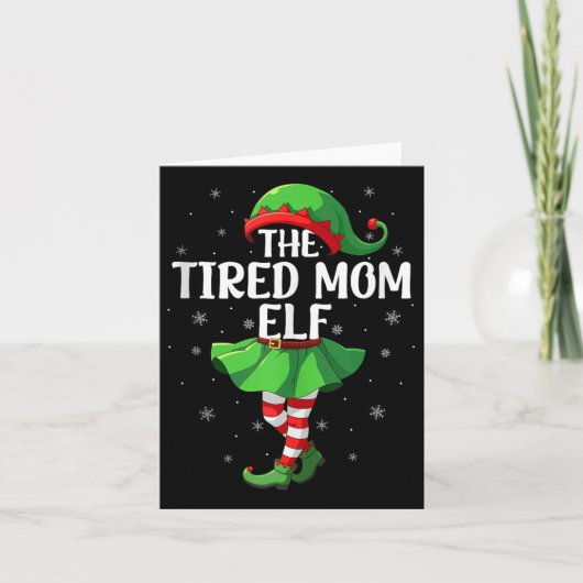 Vermoeide Moeder Elf Kerst Meisjes Vrouwen Elf Squ Kaart (Voorkant)