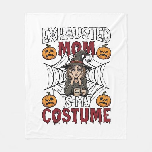 Vermoeide Moeder Is Kostuum Halloween Heks Koffie Fleece Deken (Voorkant)