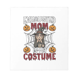 Vermoeide Moeder Is Kostuum Halloween Heks Koffie Notitieblok