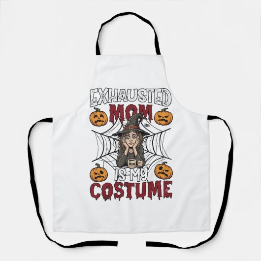 Vermoeide Moeder Is Kostuum Halloween Heks Koffie Schort (Voorkant)