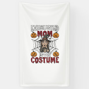 Vermoeide Moeder Is Kostuum Halloween Heks Koffie Spandoek