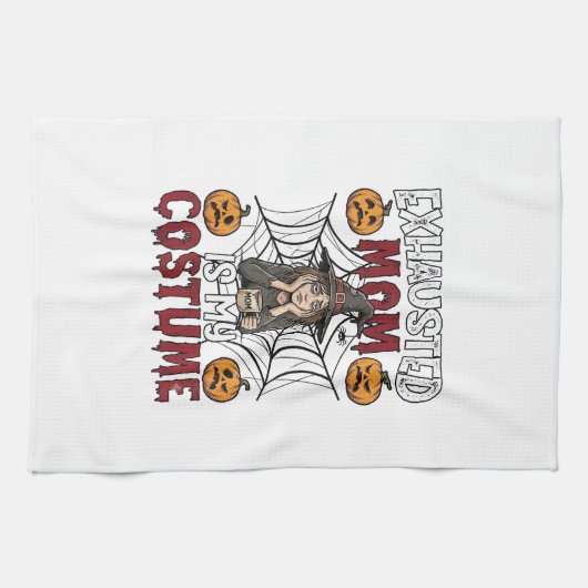 Vermoeide Moeder Is Kostuum Halloween Heks Koffie Theedoek (Horizontaal)