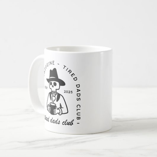 Vermoeide nieuwe papa club aangepaste datum grappi koffiemok (Voorkant links)